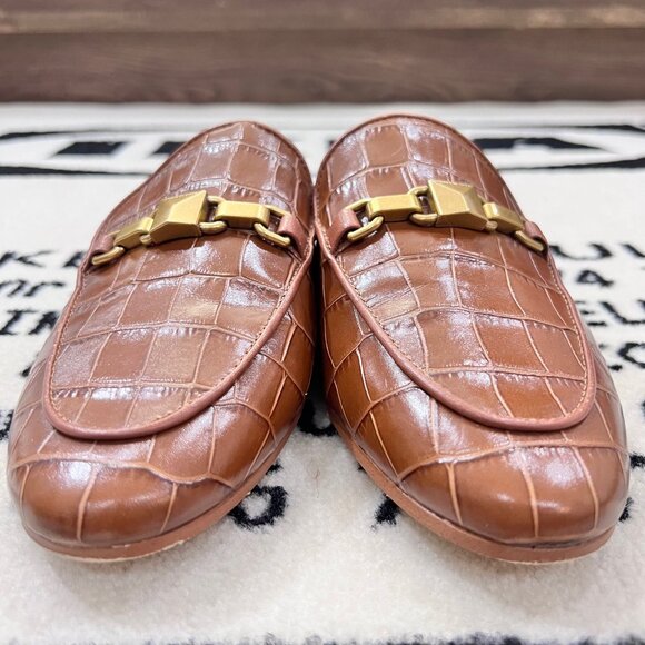 Michael Kors Charlton Crocodile-Embossed Leather Mules Slide - Cognac - Picture 3 of 8